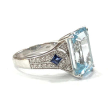 Load image into Gallery viewer, 18 Carat White Gold Aquamarine, Sapphire and Diamond Ring
